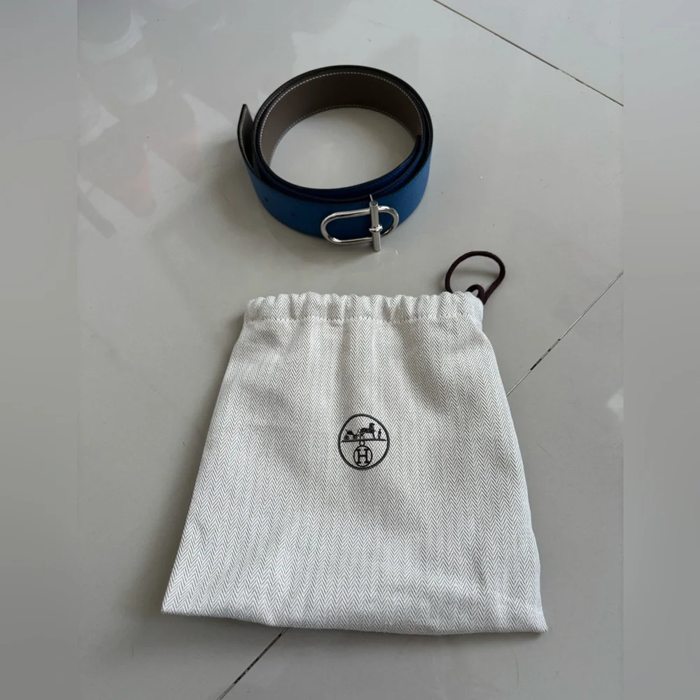 100% Authentic HERMES Ithaque belt buckle & Reversible leather strap 90cm - Picture 9 of 15